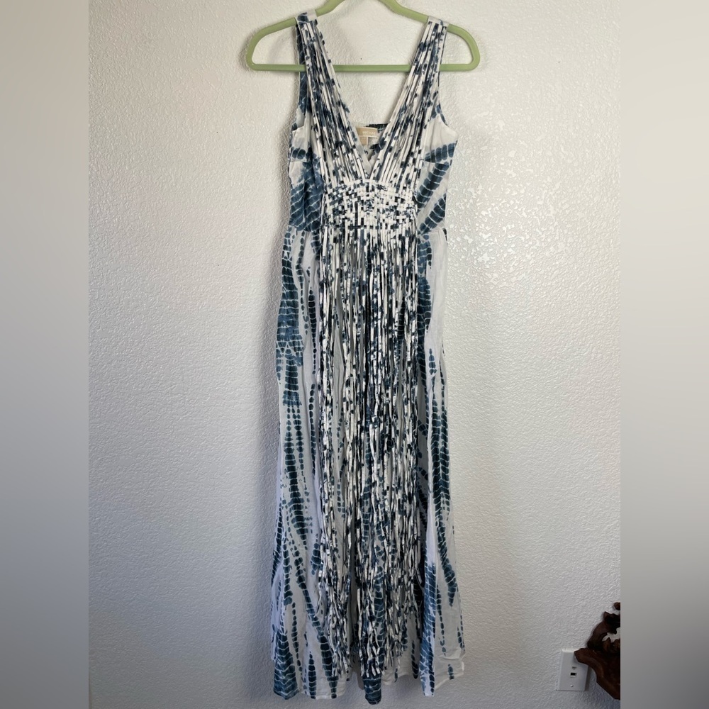 Michael Michael Kors Boho Tie Dye Fringe Maxi‎ Dress Size XS Blue White Summer